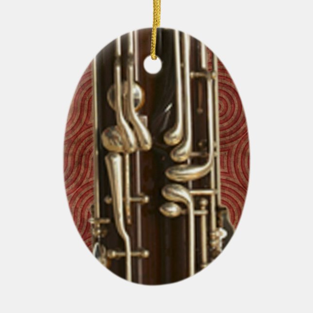 Bassoon Keys on Dark Red Ceramic Ornament (Front)
