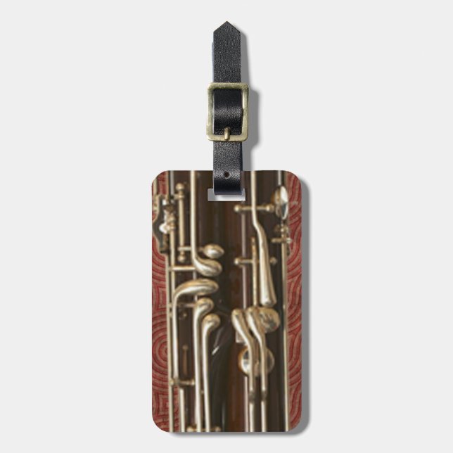 Bassoon Keys on Dark Red Customisable Luggage Tag (Front Vertical)