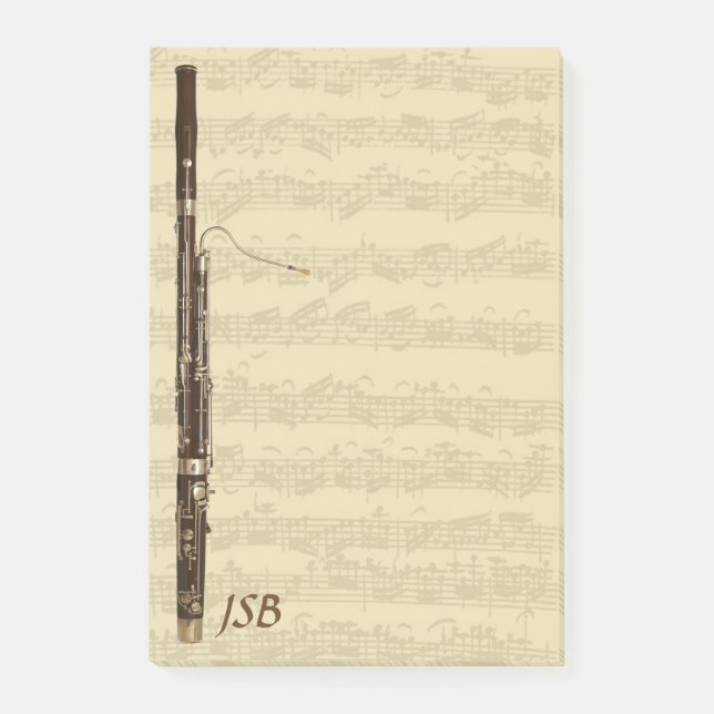 Bassoon on Bach Cello Suite Custom Monogram Post-it Notes (Front)