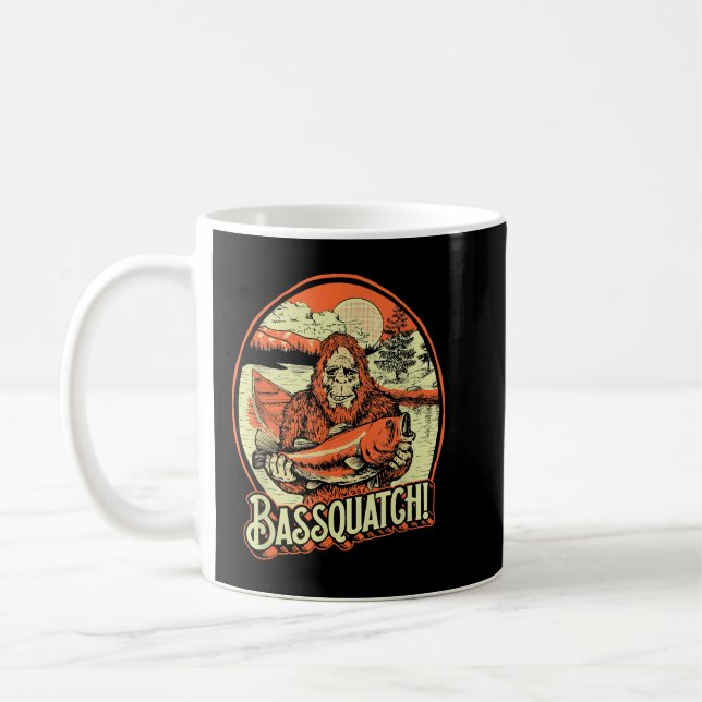 Bassquatch! Bass Fisherman Sasquatch Funny Bigfoot Coffee Mug (Left)