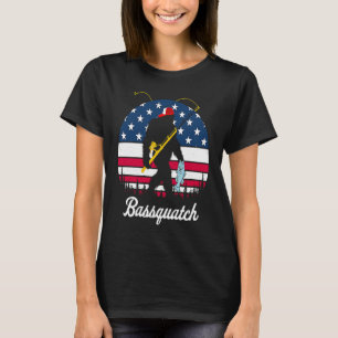 Bassquatch Bass Fishing American Flag Fishing T-Shirt