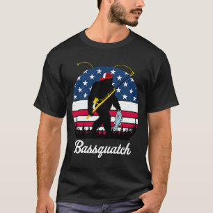 Bassquatch Bass Fishing American Flag Vintage Fish T-Shirt