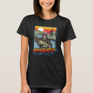 Bassquatch! Funny Bass Fishing Sasquatch Retro 80s T-Shirt