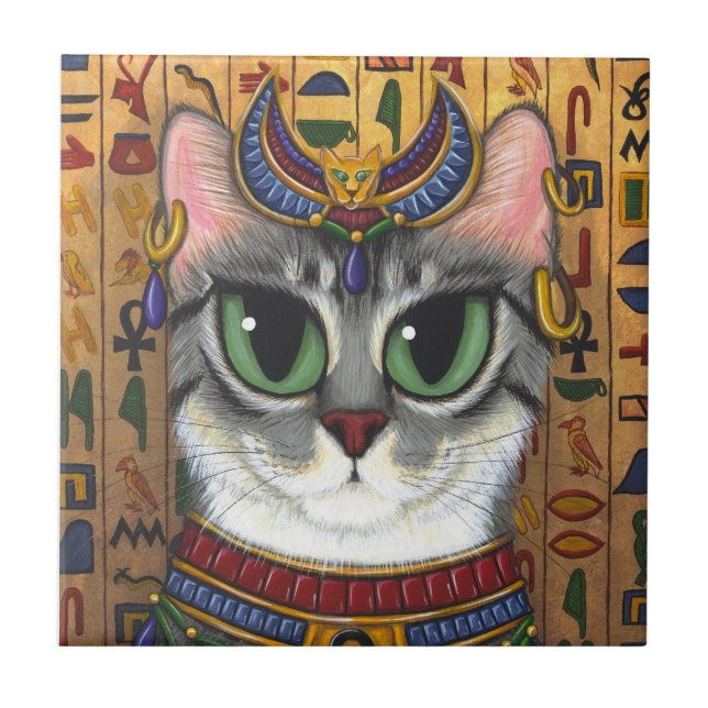 Bast Goddess Cat Egyptian Bastet Art Tile (Front)