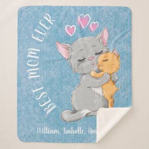 Bast mum birthday gift pink hearts cute Cat family Sherpa Blanket