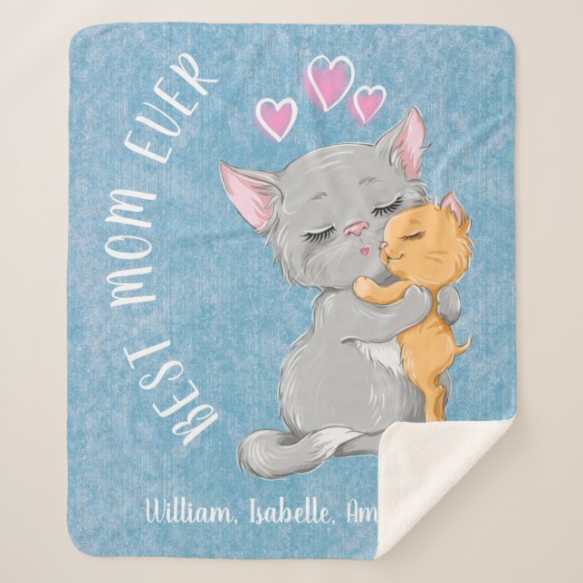 Bast mum birthday gift pink hearts cute Cat family Sherpa Blanket (Front)