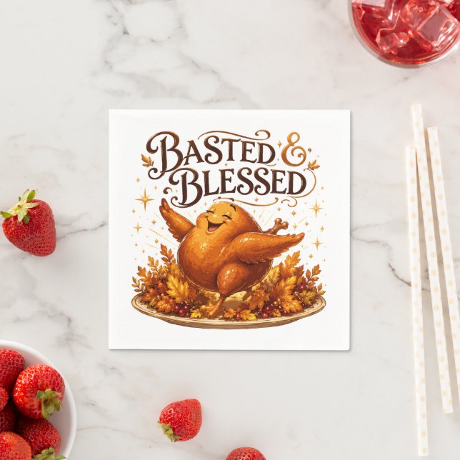 Basted & Blessed Funny Turkey Thanksgiving Dinner  Napkin (Insitu)