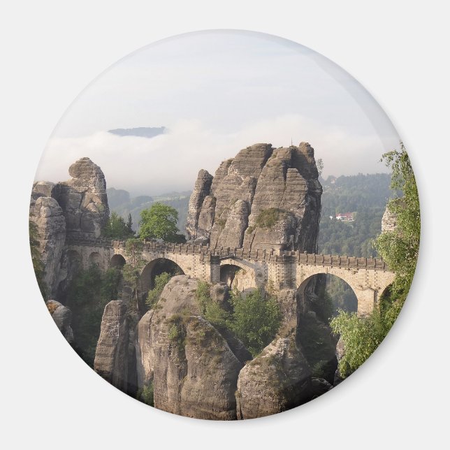 Bastei Bridge In Germany round magnet (Front)