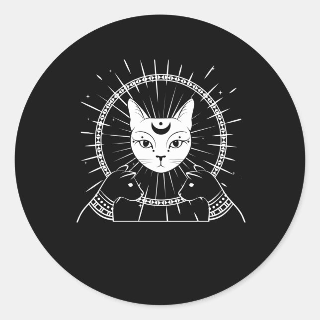 Bastet Ancient Egypt Cat Crescent Goth Moon Classic Round Sticker (Front)