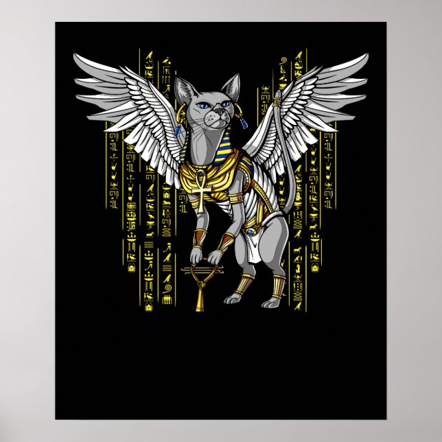 Bastet Egyptian Cat Goddess Ankh Hieroglyphs Poster (Front)