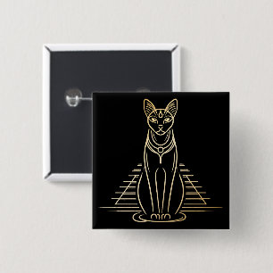 Bastet, Egyptian Cat Goddess in front of a pyramid 15 Cm Square Badge