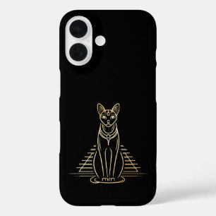 Bastet, Egyptian Cat Goddess in front of a pyramid iPhone 16 Case