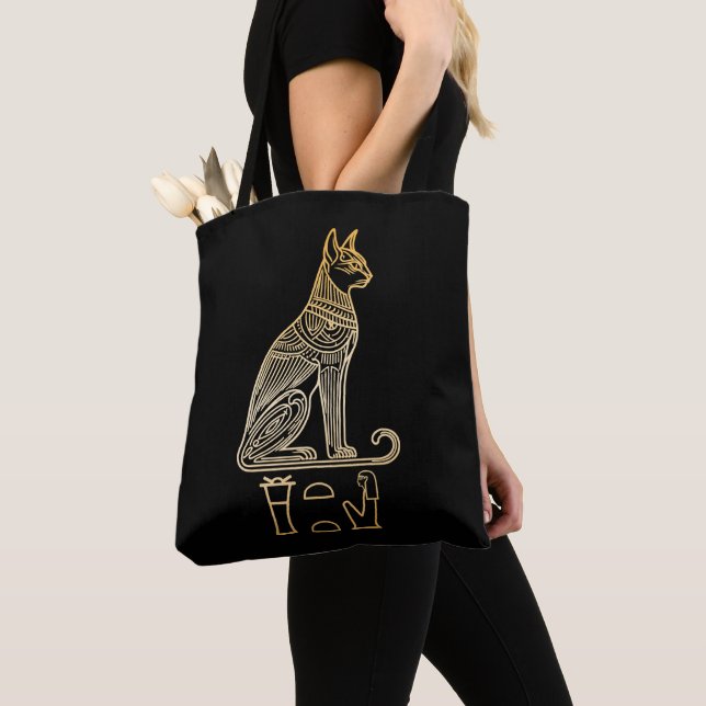 Bastet, Egyptian Cat Goddess. Name in hieroglyphs Tote Bag (Close Up)