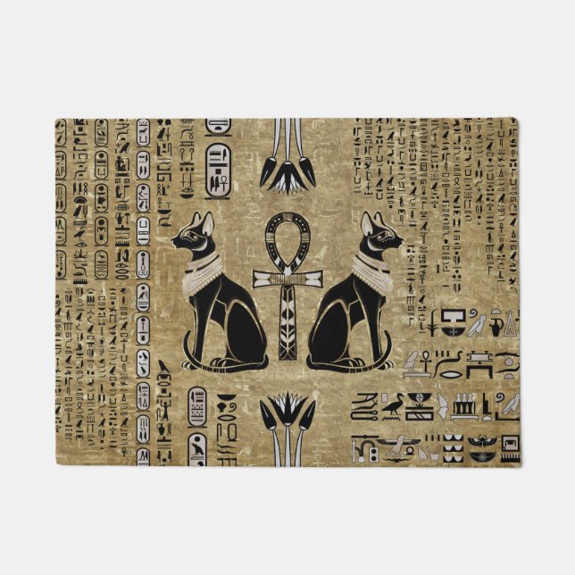 Bastet - Egyptian Cats And Ankh Cross Doormat (Front)