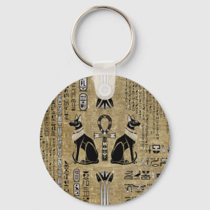 Bastet - Egyptian Cats And Ankh Cross Key Ring