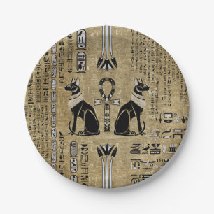 Bastet - Egyptian Cats And Ankh Cross Paper Plate
