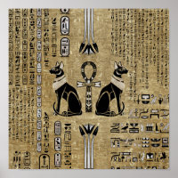 Bastet - Egyptian Cats And Ankh Cross