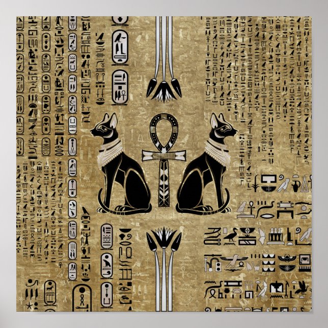 Bastet - Egyptian Cats And Ankh Cross Poster (Front)