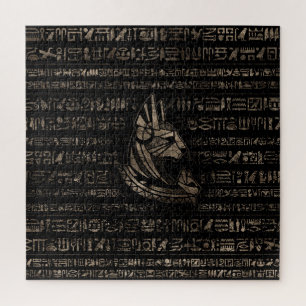 Bastet Egyptian Goddess -vintage gold on black Jigsaw Puzzle
