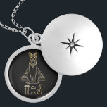 Bastet with name in hieroglyphs and Egypt Pyramid Locket Necklace<br><div class="desc">Stylised minimalist golden Bastet Goddess with her name written in hieroglyphs and an Ancient Egypt Pyramid in background.</div>
