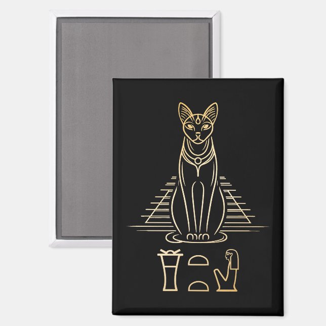 Bastet with name in hieroglyphs and Egypt Pyramid Magnet (Front/Back)