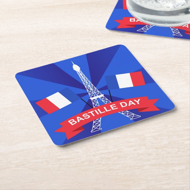 Bastille Day 14th July France French National Day Square Paper Coaster (Angled)