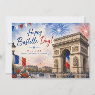 Bastille day Arc de triomphe Paris France firework Thank You Card