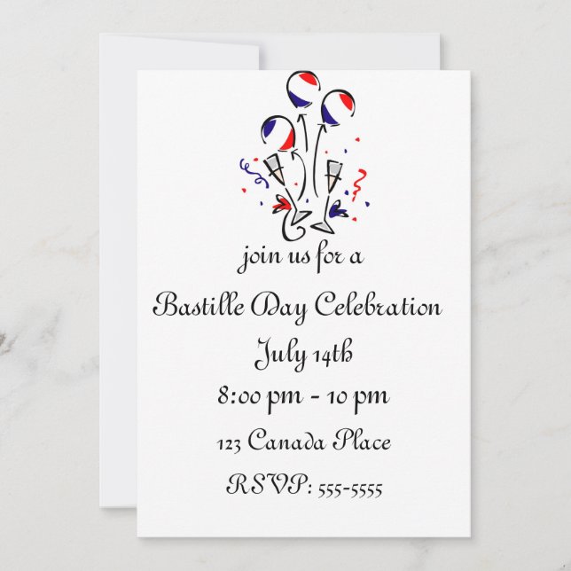Bastille Day Balloons and Champagne Invitation (Front)