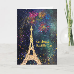 Bastille Day Card Eiffel Tower, Fireworks, Stars