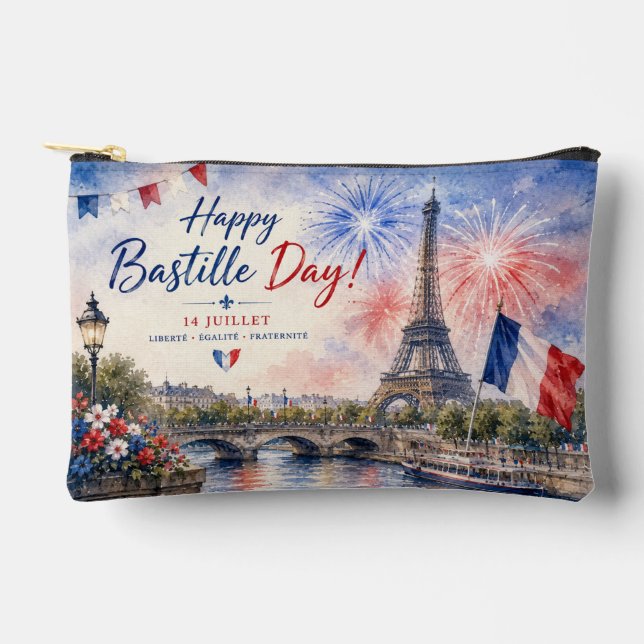 Bastille Day Eiffel Tower River Seine fireworks Accessory Pouch (Front)