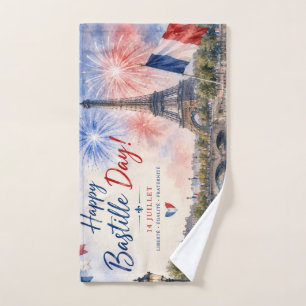Bastille Day Eiffel Tower River Seine fireworks Hand Towel