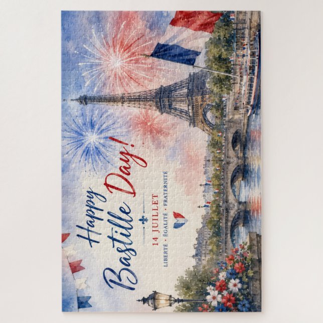 Bastille Day Eiffel Tower River Seine fireworks Jigsaw Puzzle (Vertical)