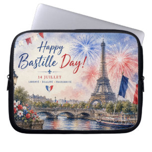 Bastille Day Eiffel Tower River Seine fireworks Laptop Sleeve