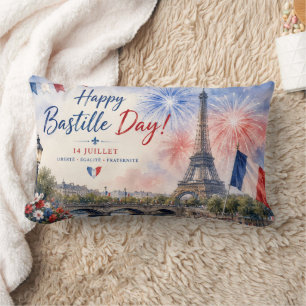 Bastille Day Eiffel Tower River Seine fireworks Lumbar Cushion