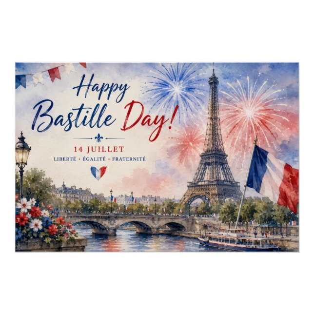 Bastille Day Eiffel Tower River Seine fireworks Poster (Front)