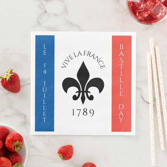 Bastille Day Fleur-de-Lis Tricolore France Flag Napkin (Insitu)