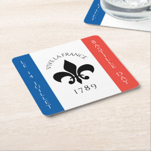 Bastille Day Fleur-de-Lis Tricolore France Flag Square Paper Coaster