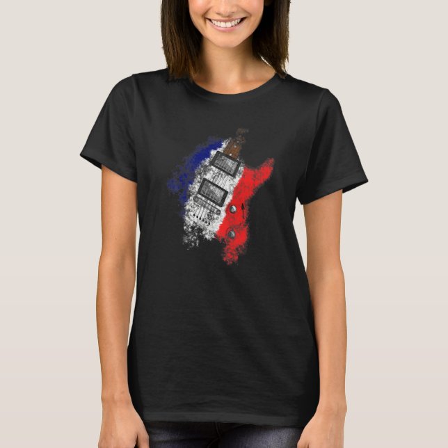 Bastille Day French Flag Electric Guitar Guitarist T-Shirt (Front)