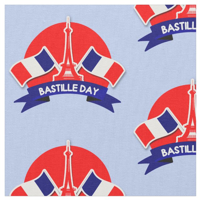 Bastille Day French Flags Eiffel Tower  Fabric (Close Up)