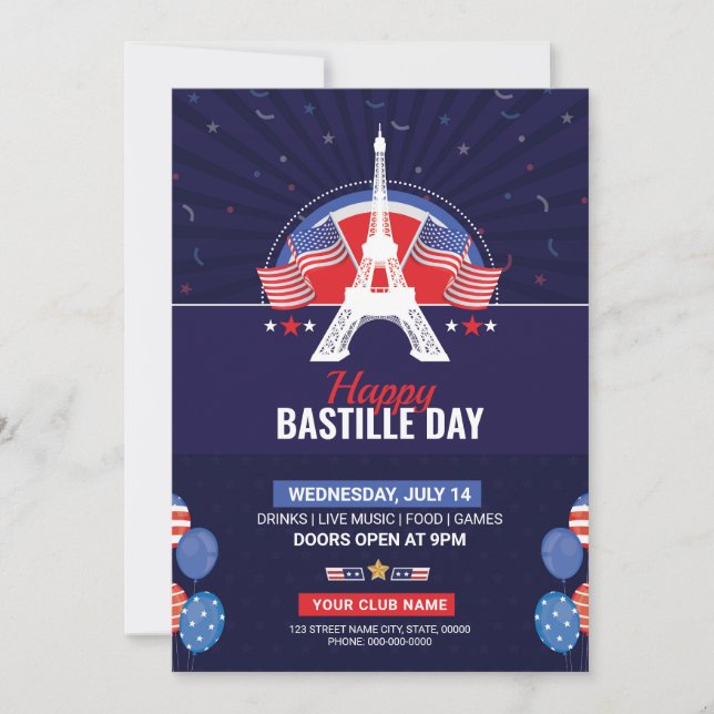 Bastille Day Party Invitation Flyer Template (Front)