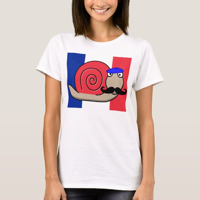 Bastille Day Snail with Moustache T-Shirt (Front)