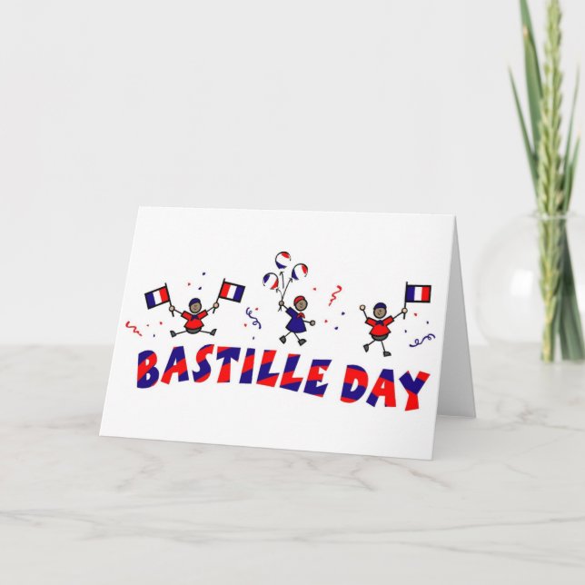 Bastille Day Stick Figure with French Flags Card (Front)