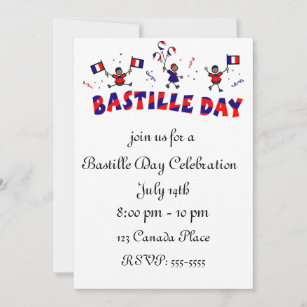 Bastille Day Stick Figure with French Flags Invitation