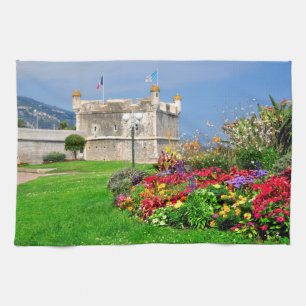 Bastion of Menton in France Tea Towel