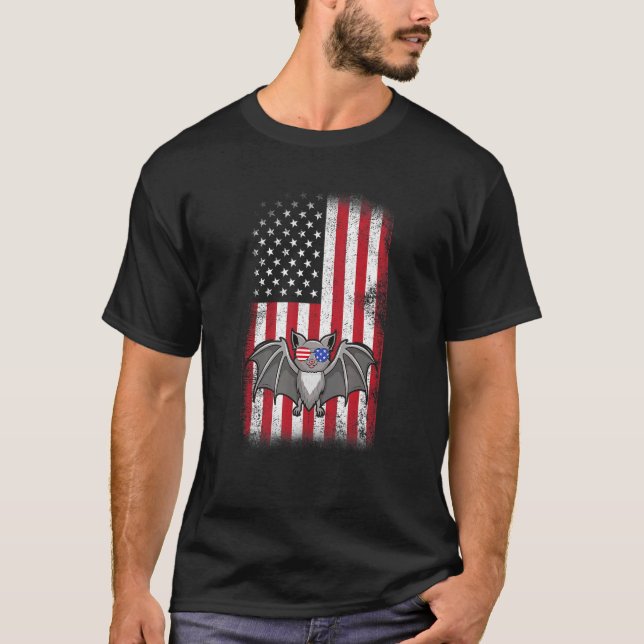Bat American Flag Boys Girls Men Women Fourth Of J T-Shirt (Front)