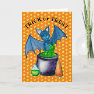 Bat And Bubbling Cauldron 5" x 7" Greeting Card