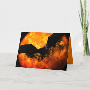 Bat and harvest moon fall black orange elegant card