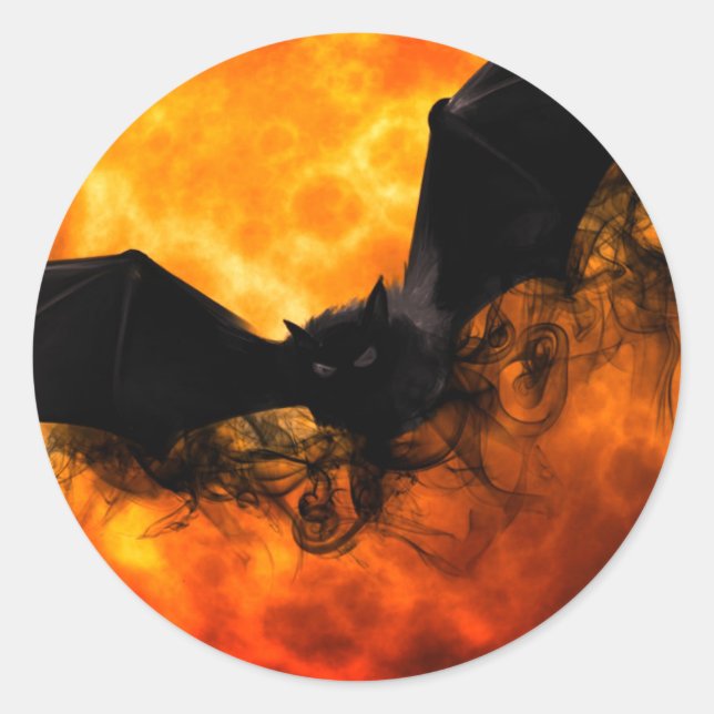 Bat and harvest moon fall black orange elegant  classic round sticker (Front)