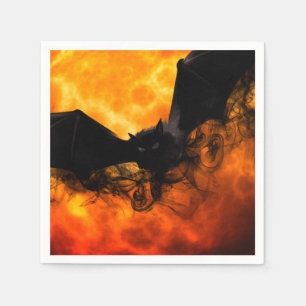 Bat and harvest moon fall black orange elegant napkin