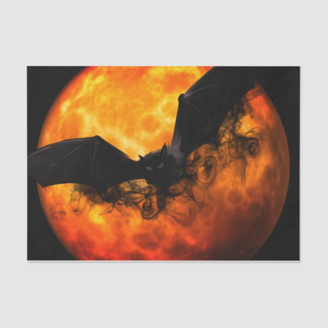 Bat and harvest moon fall black orange elegant  tissue paper (Front)